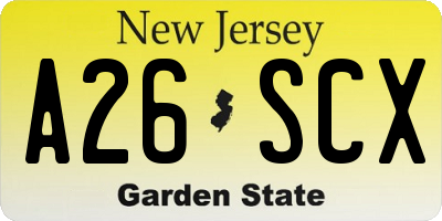 NJ license plate A26SCX