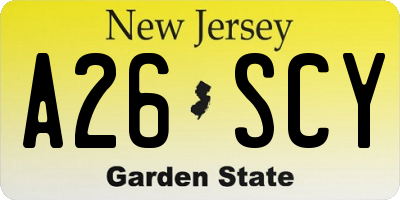 NJ license plate A26SCY