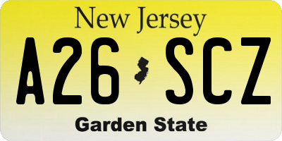 NJ license plate A26SCZ