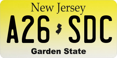 NJ license plate A26SDC
