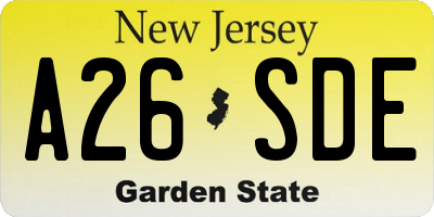NJ license plate A26SDE
