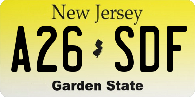 NJ license plate A26SDF