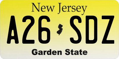 NJ license plate A26SDZ