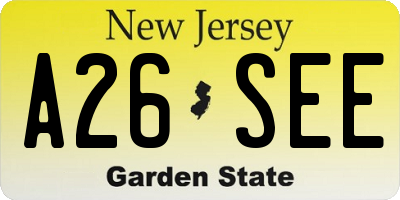 NJ license plate A26SEE