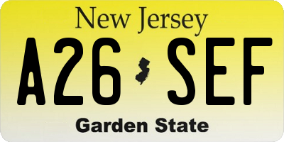 NJ license plate A26SEF