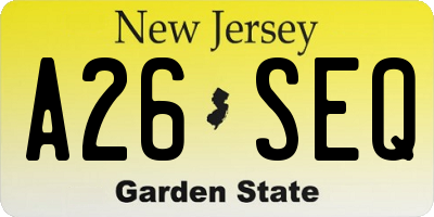 NJ license plate A26SEQ