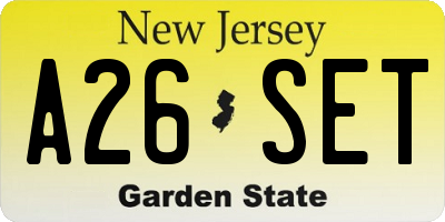 NJ license plate A26SET