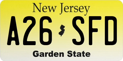 NJ license plate A26SFD