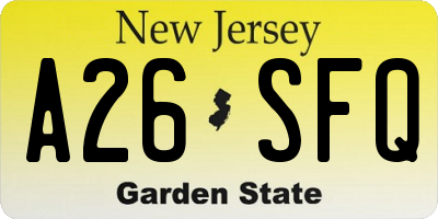 NJ license plate A26SFQ
