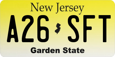 NJ license plate A26SFT