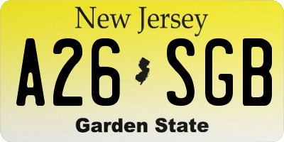 NJ license plate A26SGB