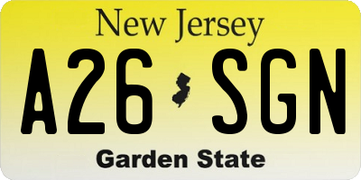 NJ license plate A26SGN