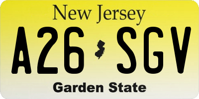 NJ license plate A26SGV