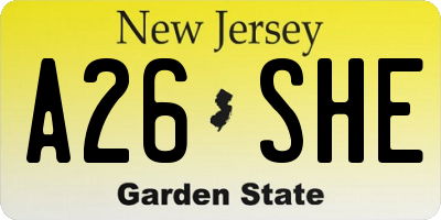 NJ license plate A26SHE