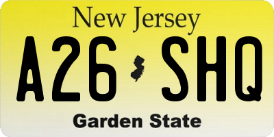 NJ license plate A26SHQ