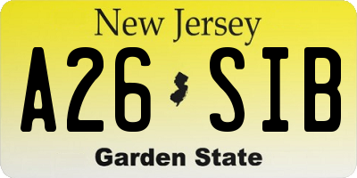 NJ license plate A26SIB