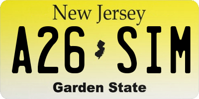 NJ license plate A26SIM