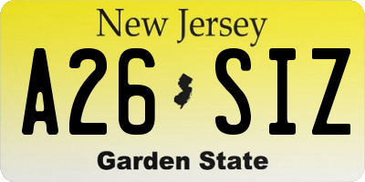NJ license plate A26SIZ
