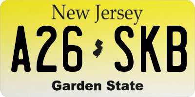 NJ license plate A26SKB