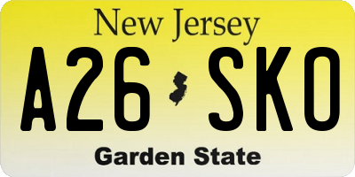 NJ license plate A26SKO