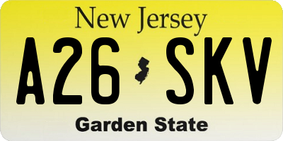 NJ license plate A26SKV