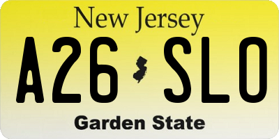 NJ license plate A26SLO