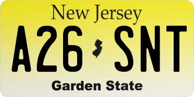 NJ license plate A26SNT
