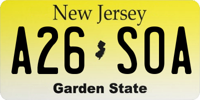 NJ license plate A26SOA