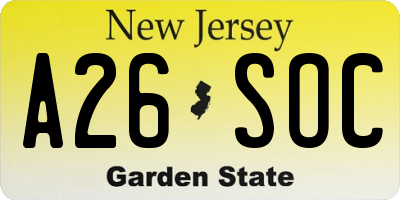 NJ license plate A26SOC
