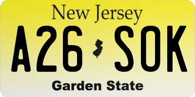 NJ license plate A26SOK