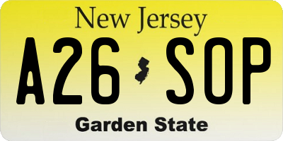 NJ license plate A26SOP