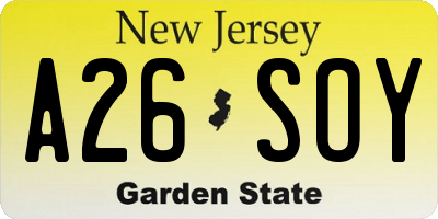 NJ license plate A26SOY