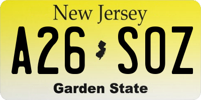 NJ license plate A26SOZ