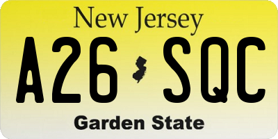 NJ license plate A26SQC