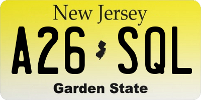NJ license plate A26SQL