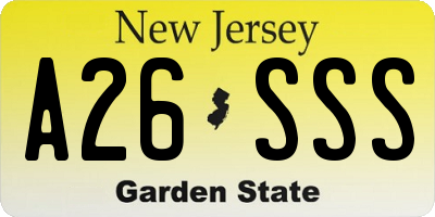 NJ license plate A26SSS