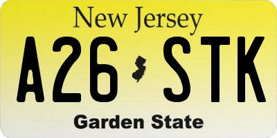 NJ license plate A26STK
