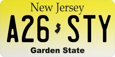 NJ license plate A26STY