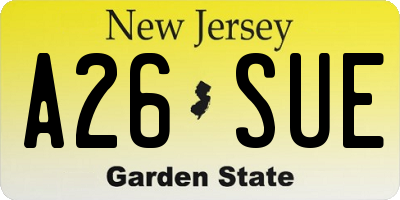 NJ license plate A26SUE