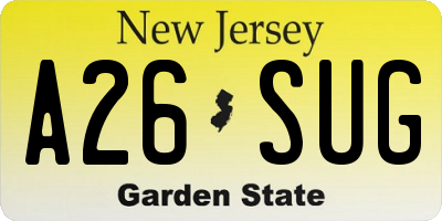 NJ license plate A26SUG