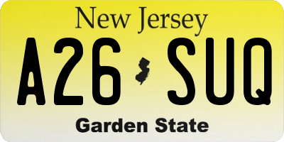 NJ license plate A26SUQ