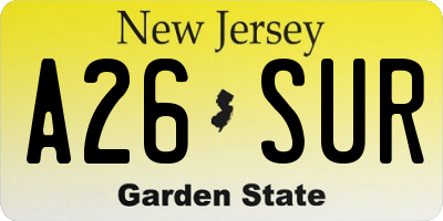 NJ license plate A26SUR