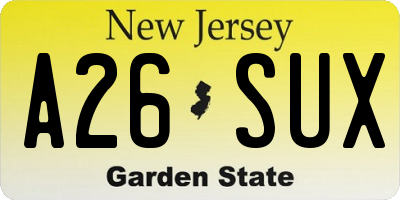 NJ license plate A26SUX