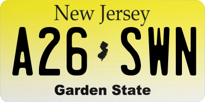 NJ license plate A26SWN