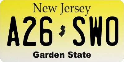 NJ license plate A26SWO