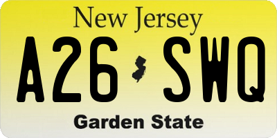 NJ license plate A26SWQ