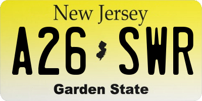 NJ license plate A26SWR