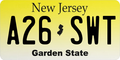NJ license plate A26SWT