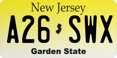 NJ license plate A26SWX
