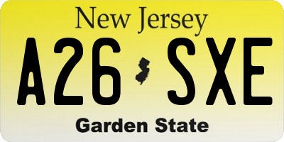 NJ license plate A26SXE